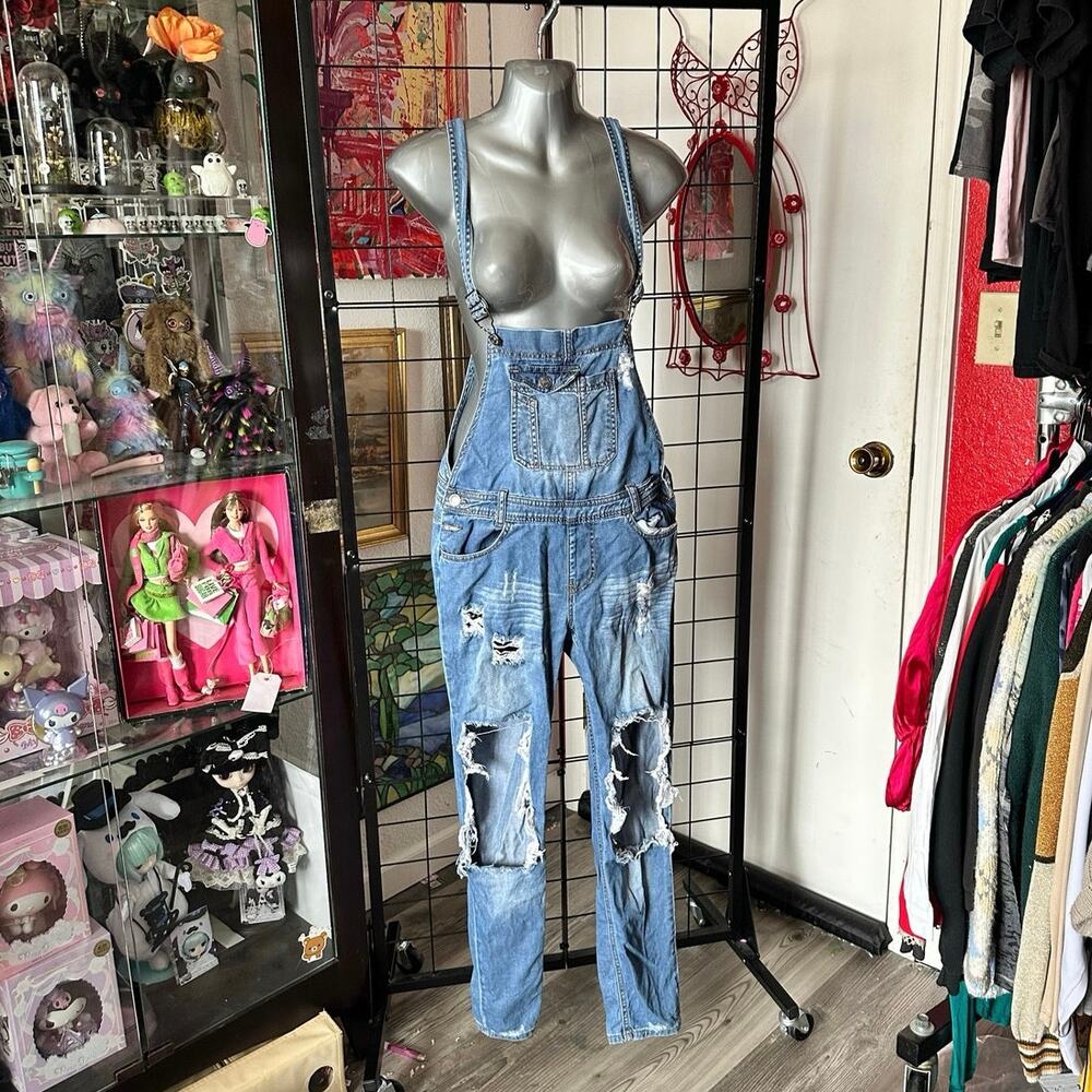 hot kiss blue jeans overalls ripped style